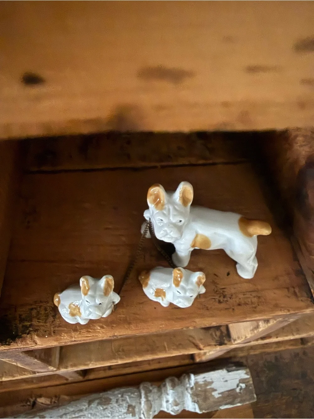 Vintage Ceramic French Bulldog Figurine Trio - White and Tan